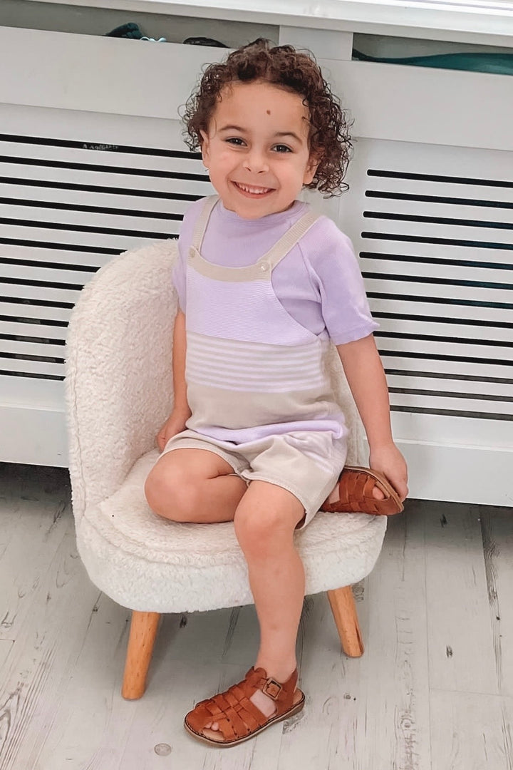 Granlei "Jovie" Stone & Lilac Stripe Knit Dungarees | Millie and John