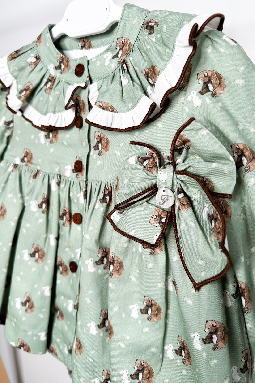 Foque "Mimi" Sage Green Bear Dress & Bloomers | Millie and John