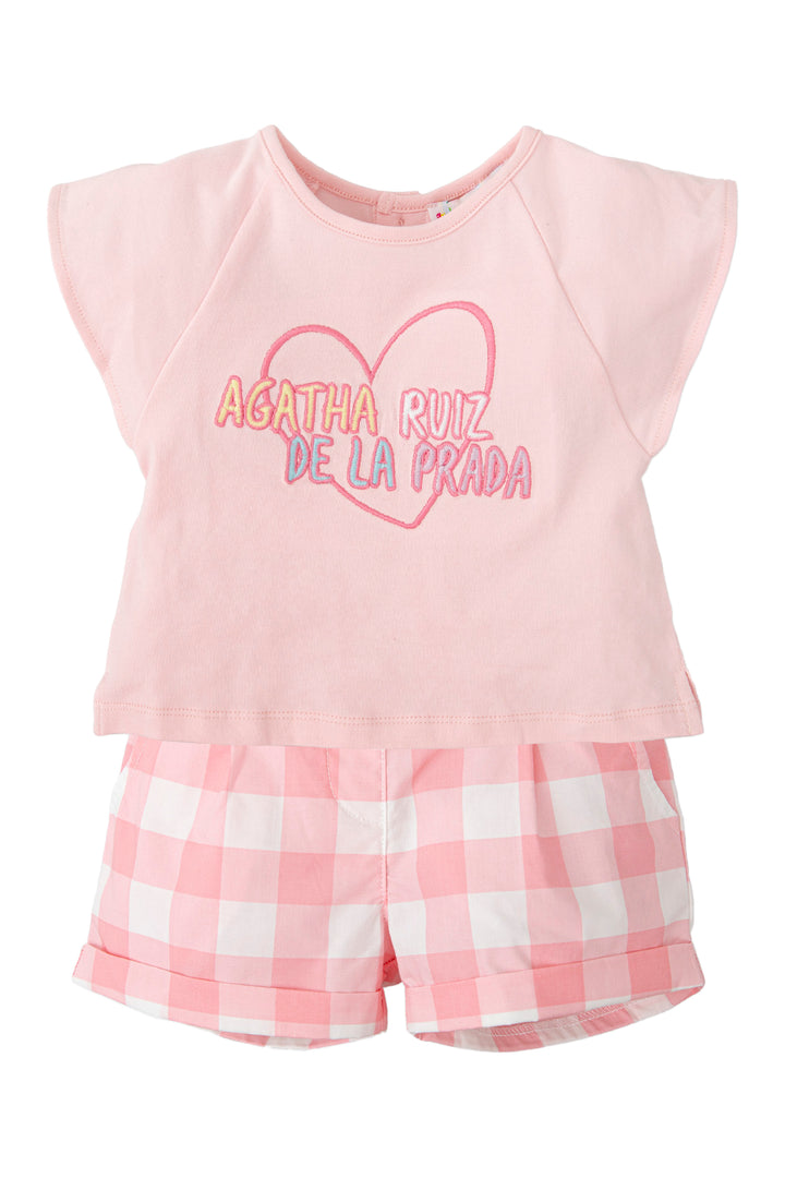 Agatha Ruíz de la Prada "Lucie" Pink T-Shirt & Gingham Shorts | Millie and John