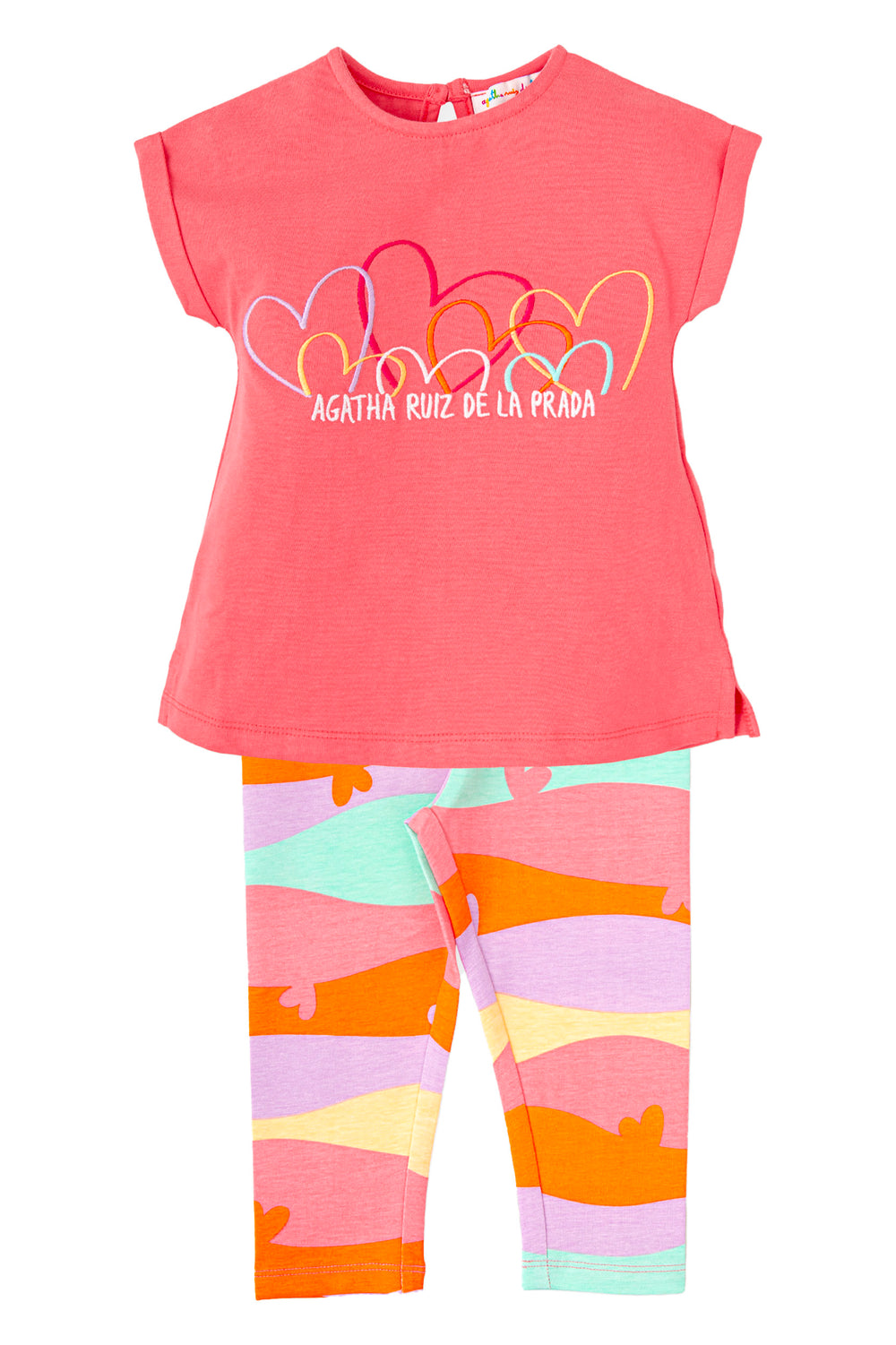 Agatha Ruíz de la Prada "Delia" Coral T-Shirt & Multicoloured Leggings | Millie and John