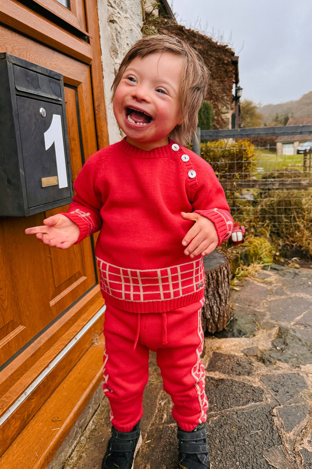 Rahigo "Edward" Red & Camel Check Knit Tracksuit | Millie and John