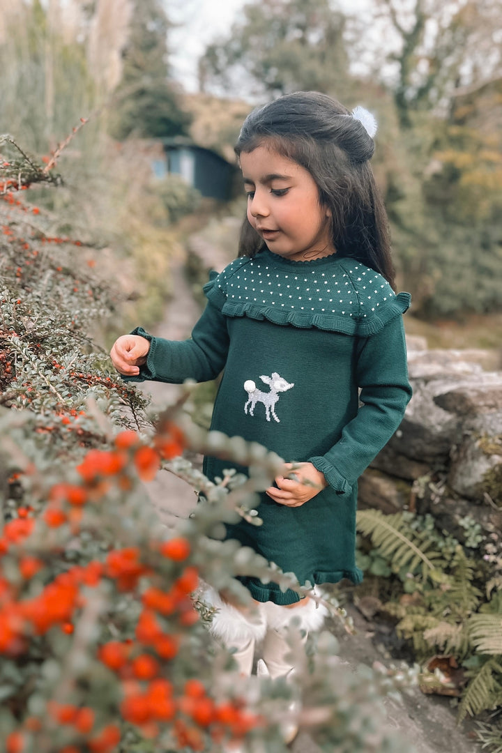 Granlei "Cora" Bottle Green Knit Bambi Dress | Millie and John