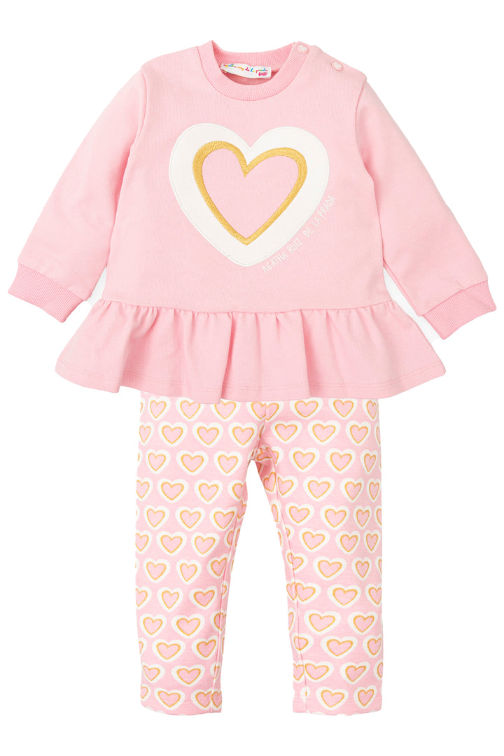 Agatha Ruíz de la Prada "Amalie" Baby Pink Heart Sweatshirt & Leggings | Millie and John