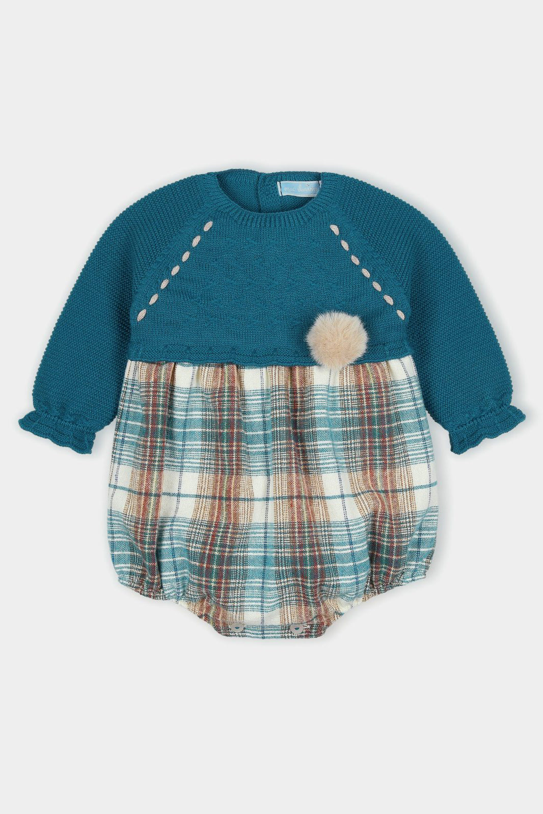 Mac Ilusión PREORDER "Reginald" Deep Teal Half Knit Tartan Romper | Millie and John