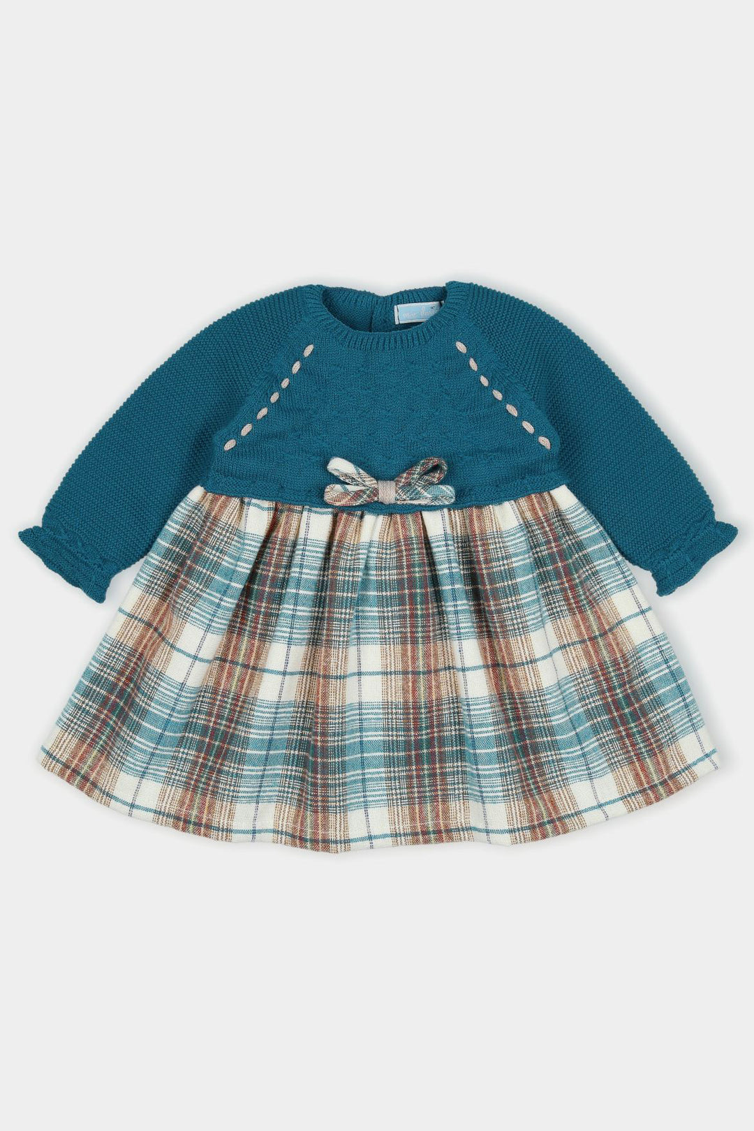 Mac Ilusión PREORDER "Thelma" Deep Teal Half Knit Tartan Dress | Millie and John