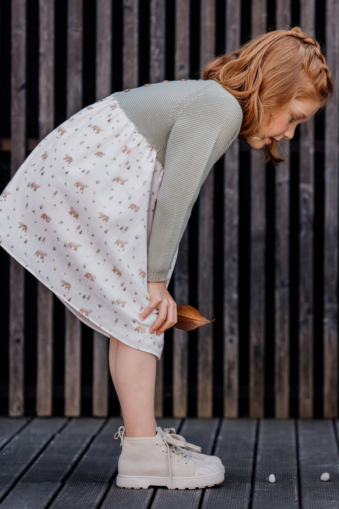 Wedoble "Joana" Sage Green Half Knit Bear Dress | Millie and John