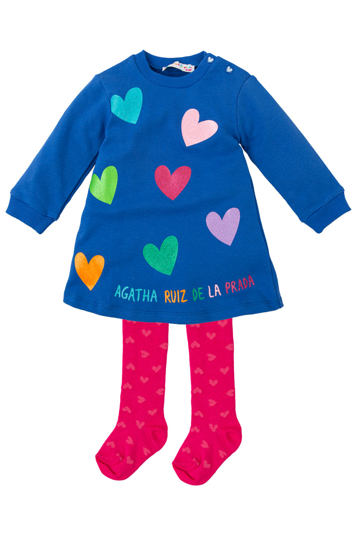 Agatha Ruíz de la Prada "Odette" Royal Blue Heart Dress & Tights | Millie and John