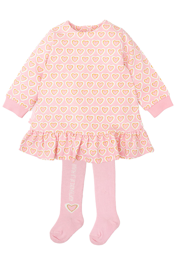 Agatha Ruíz de la Prada "Sloane" Baby Pink Heart Dress & Tights | Millie and John