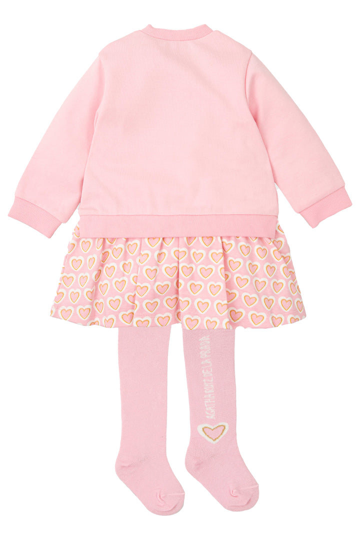 Agatha Ruíz de la Prada "Sia" Baby Pink Heart Sweatshirt Dress & Tights | Millie and John