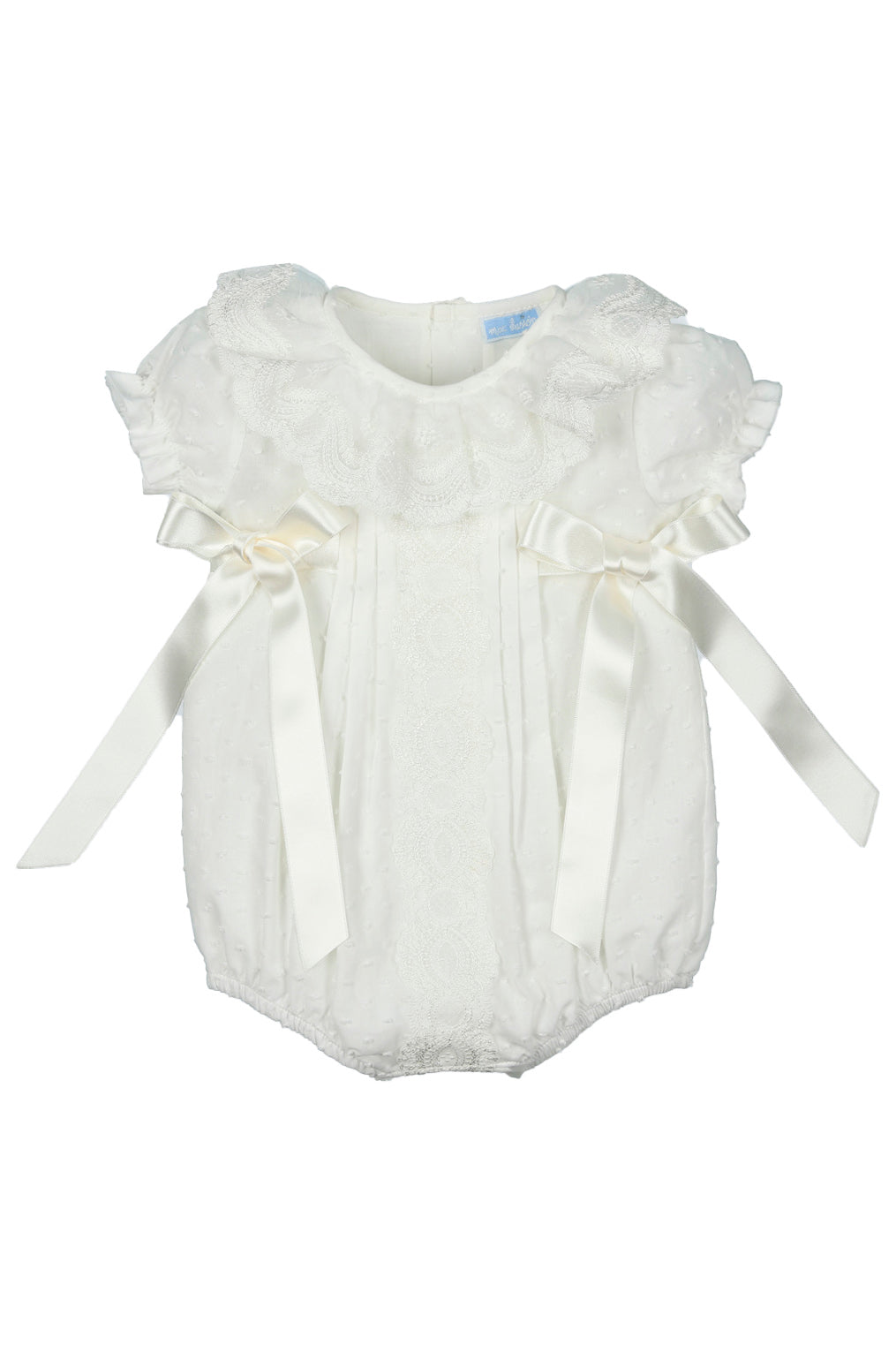 Mac Ilusión PREORDER "Jolie" Ivory Plumeti Dot Lace Romper | Millie and John