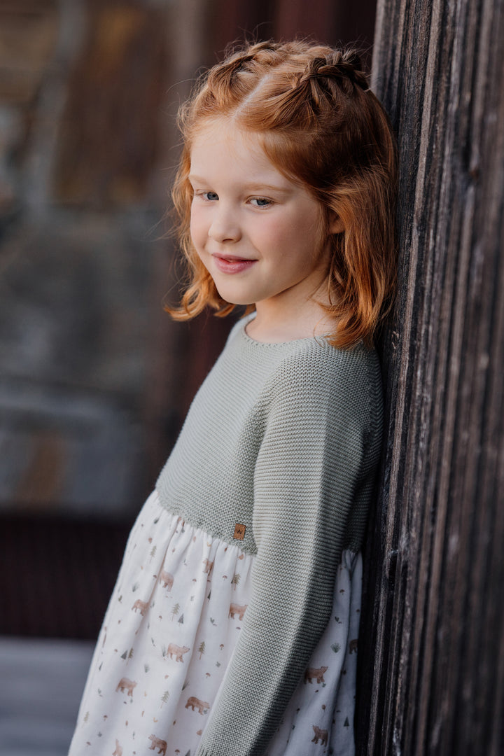 Wedoble "Joana" Sage Green Half Knit Bear Dress | Millie and John