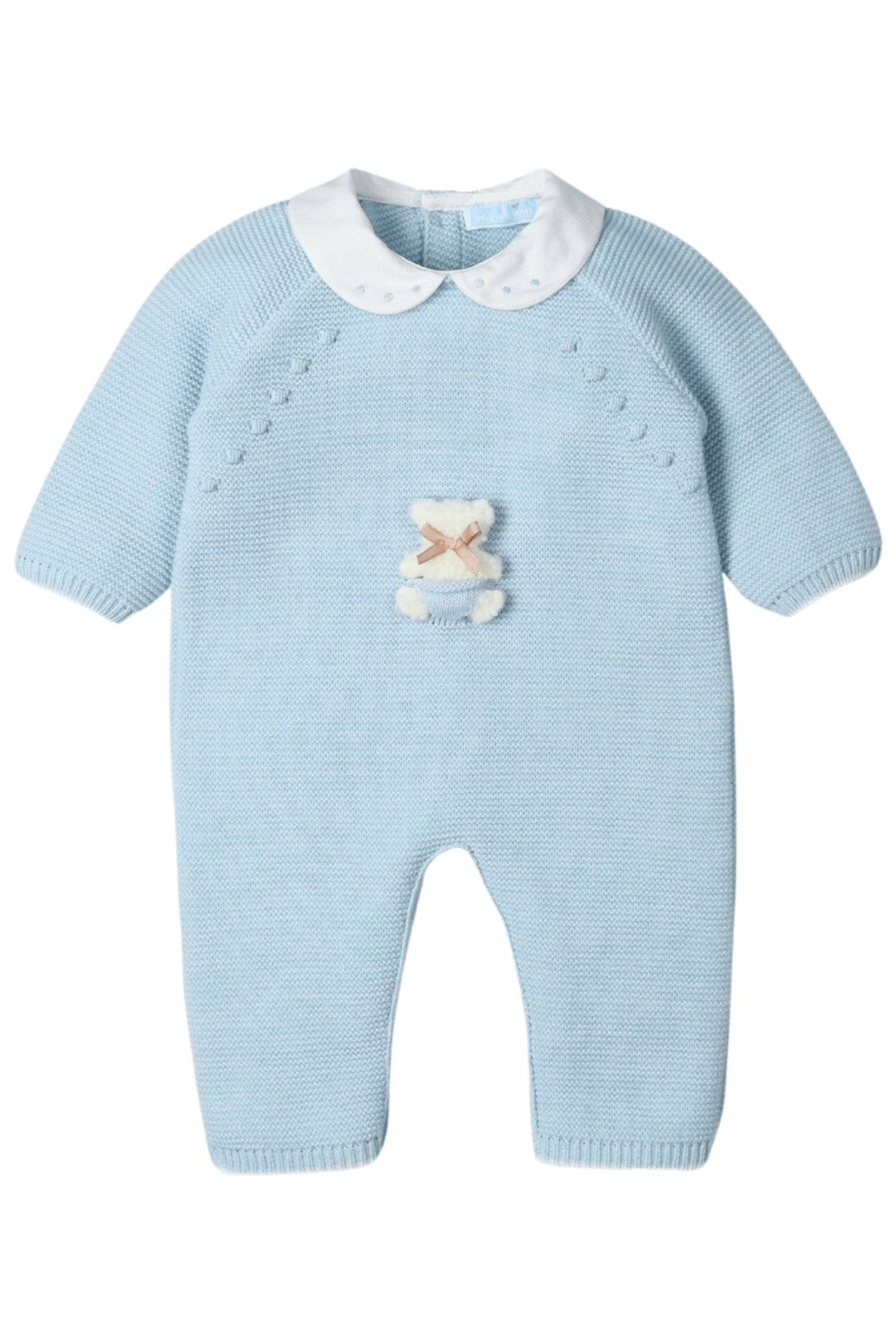 Mac Ilusión "Darby" Cloud Blue Knit Teddy Romper | Millie and John