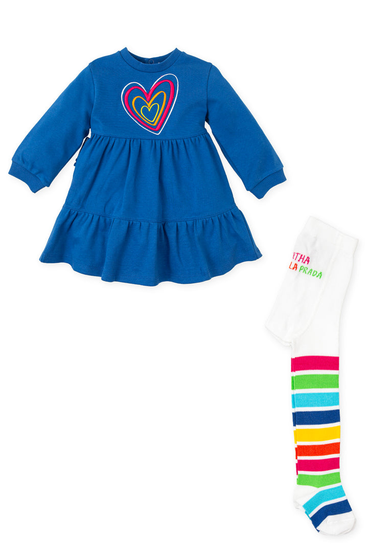 Agatha Ruíz de la Prada "Emily" Royal Blue Heart Dress & Tights | Millie and John