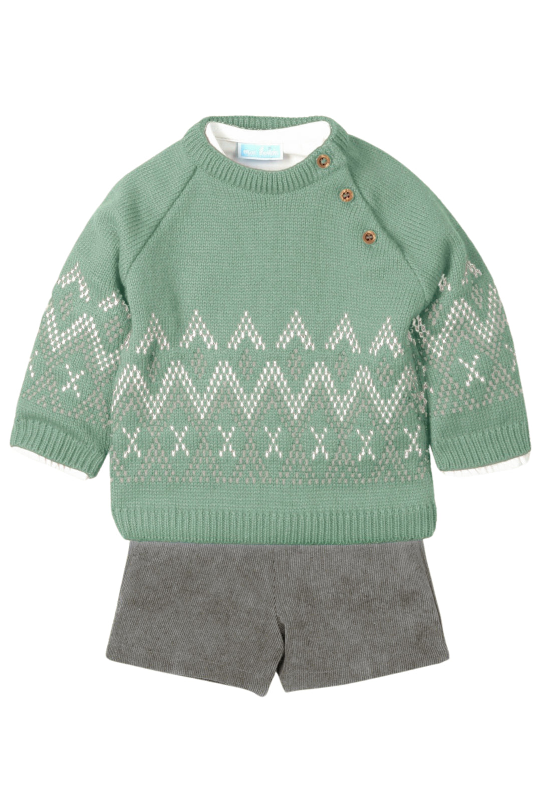 "Florian" Leaf Green Knit Jumper, Shirt & Cord Shorts
