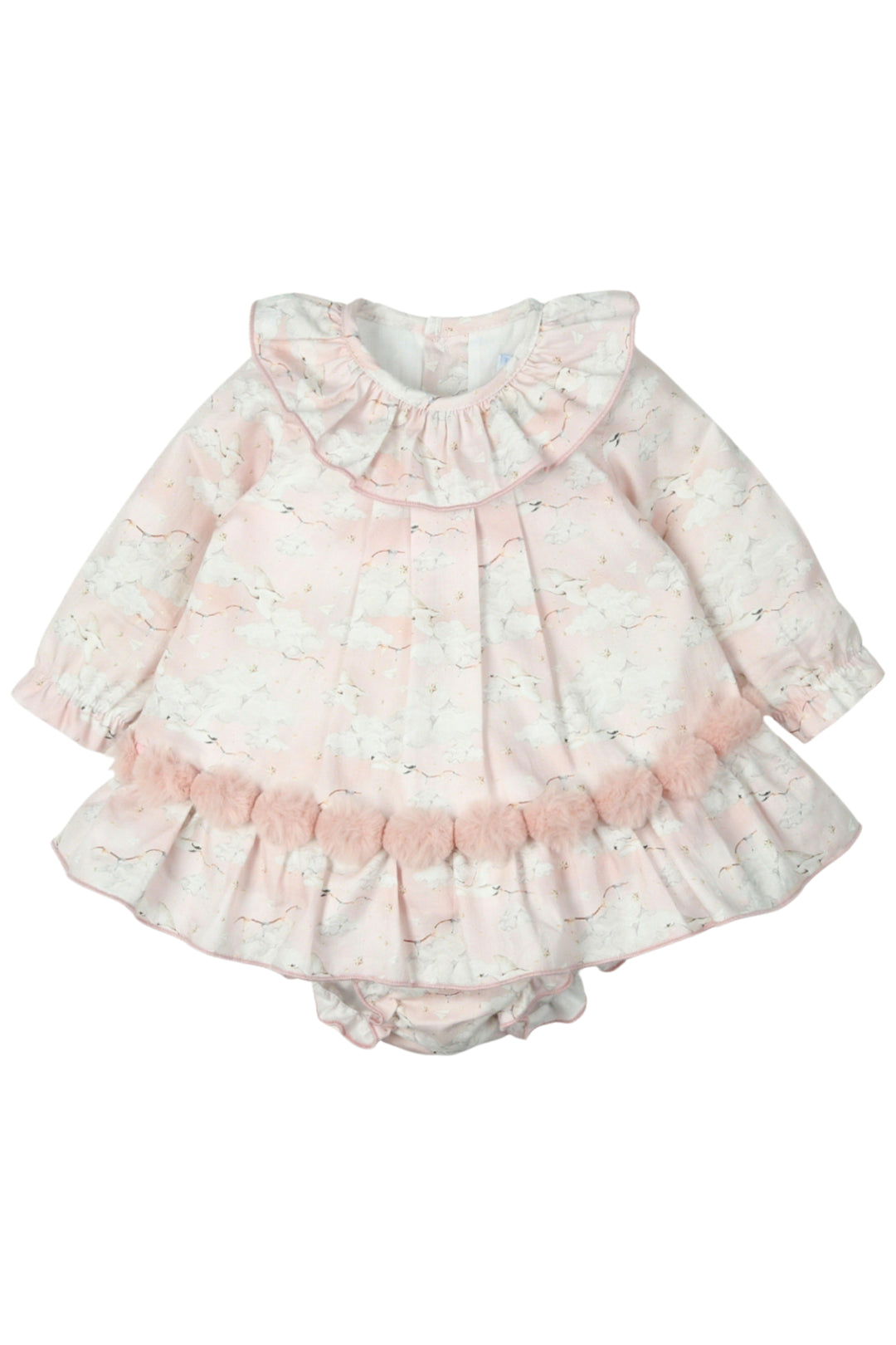 Mac Ilusión "Elspeth" Pale Pink Swan Print Dress & Bloomers | Millie and John