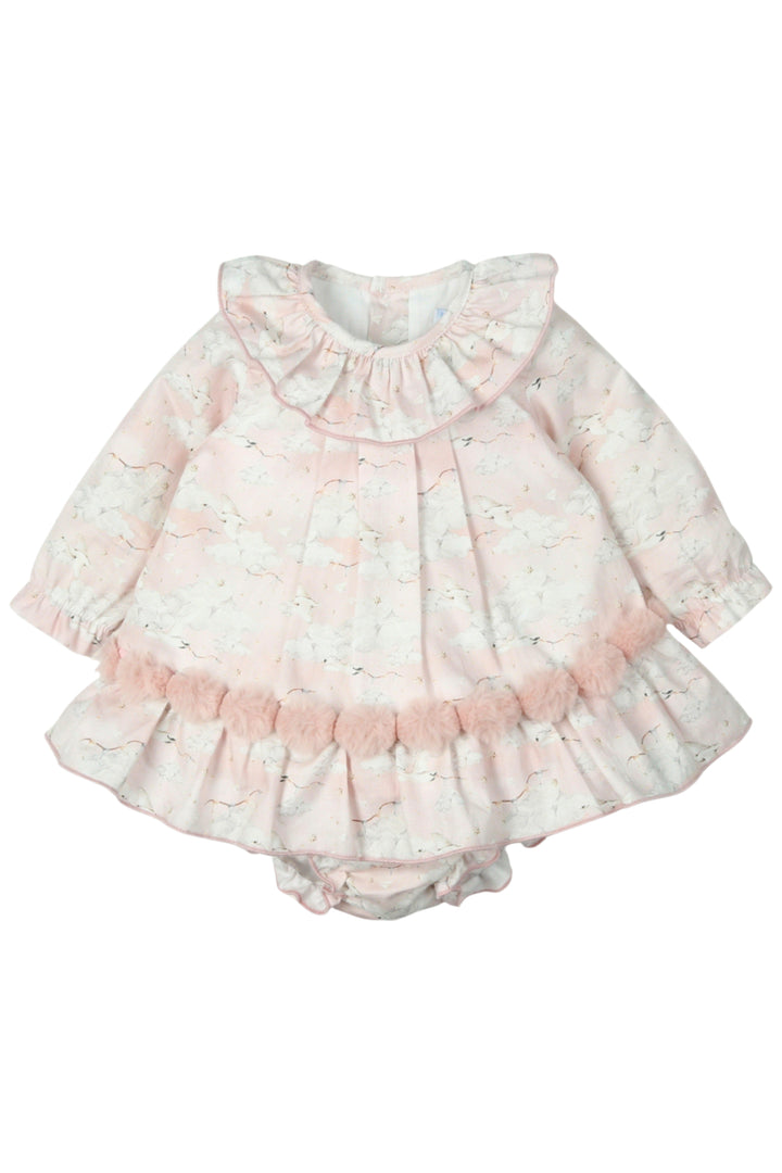 Mac Ilusión "Elspeth" Pale Pink Swan Print Dress & Bloomers | Millie and John