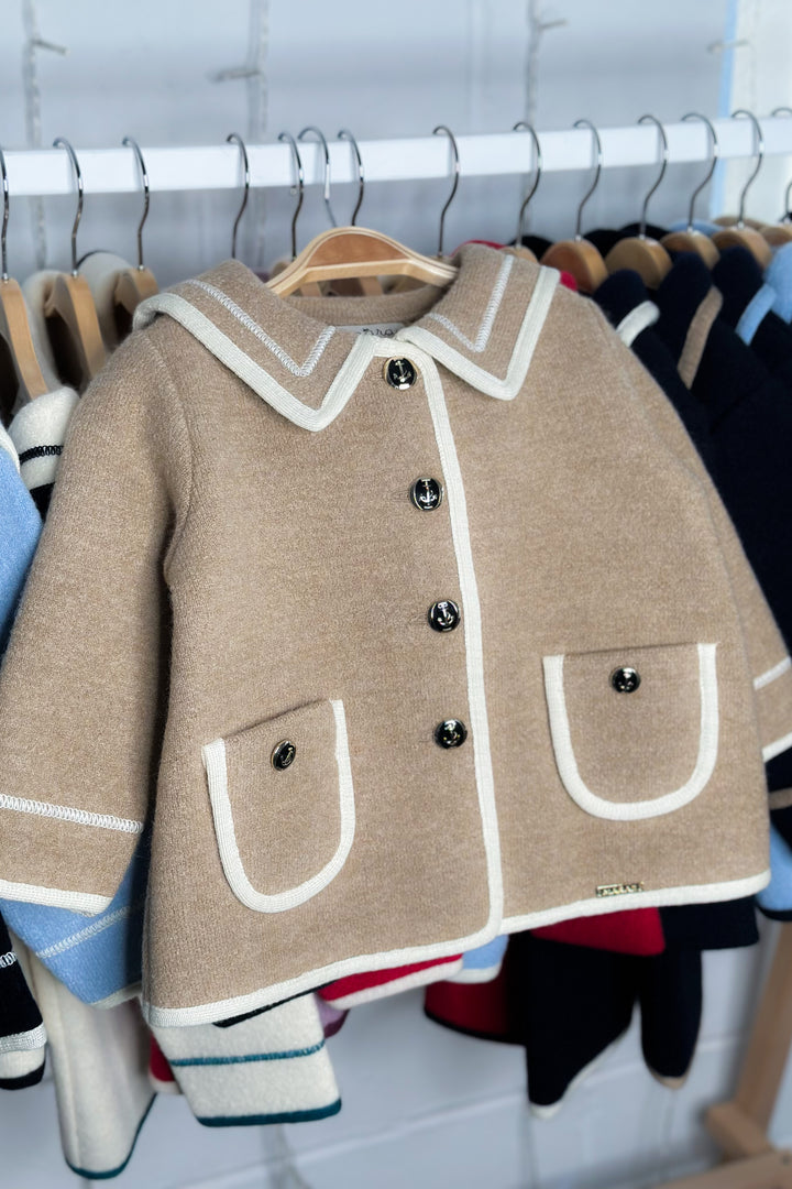 MARAE Kids "Artemis" Camel & Ivory Merino Wool Sailor Jacket | Millie and John