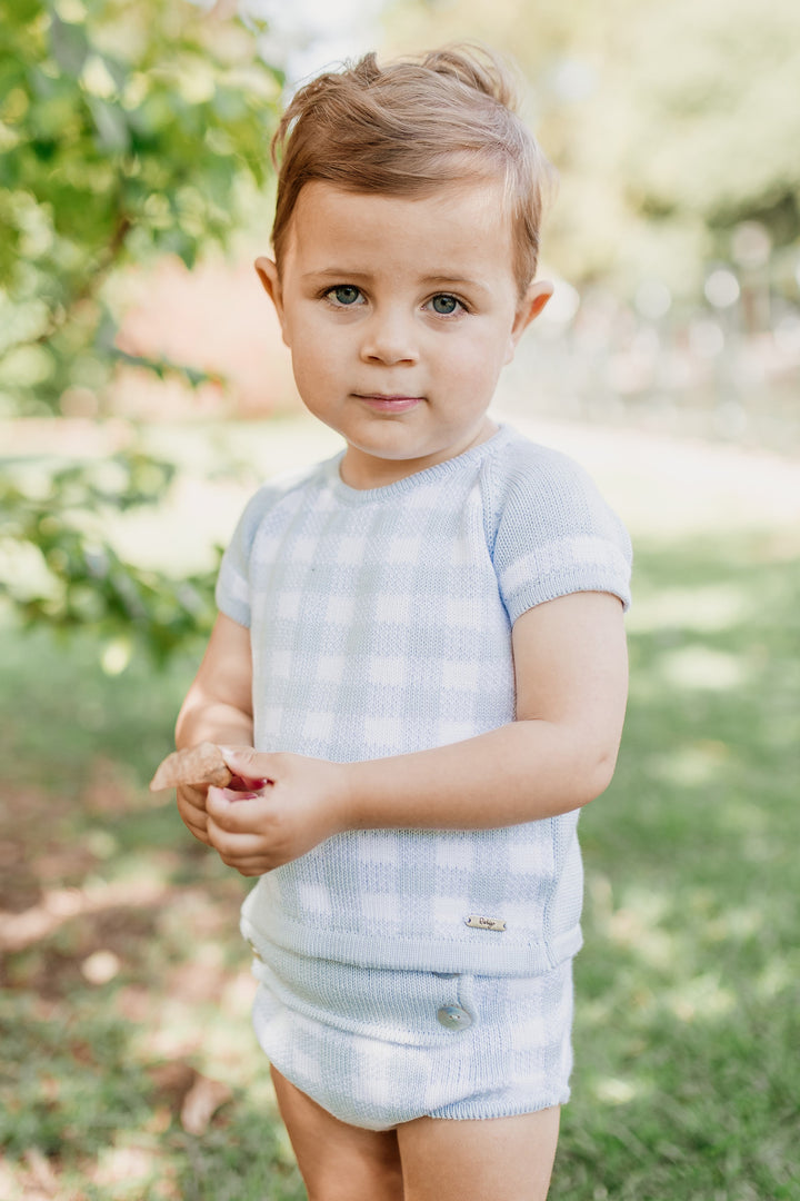 Rahigo "Frederick" Baby Blue Gingham Knit Top & Jam Pants | Millie and John
