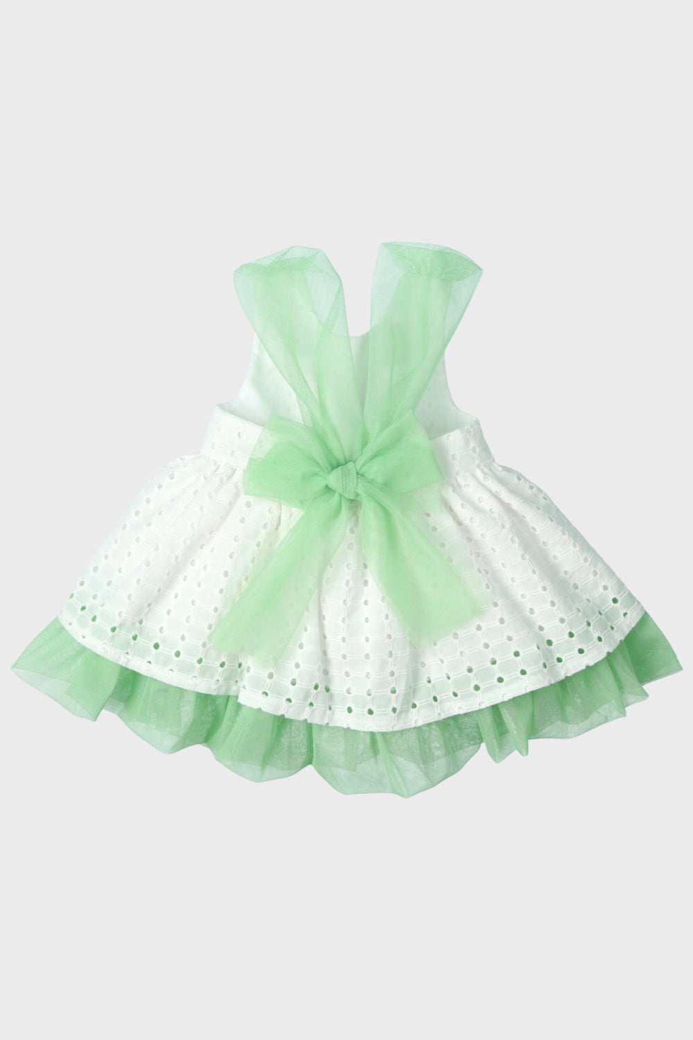 Mac Ilusión "Camilla" White Broderie Anglaise Pear Green Tulle Dress | Millie and John