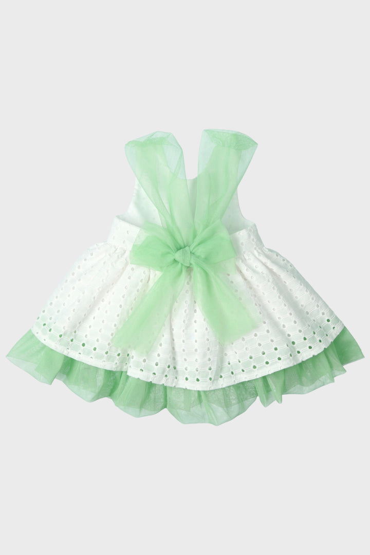 Mac Ilusión "Camilla" White Broderie Anglaise Pear Green Tulle Dress | Millie and John