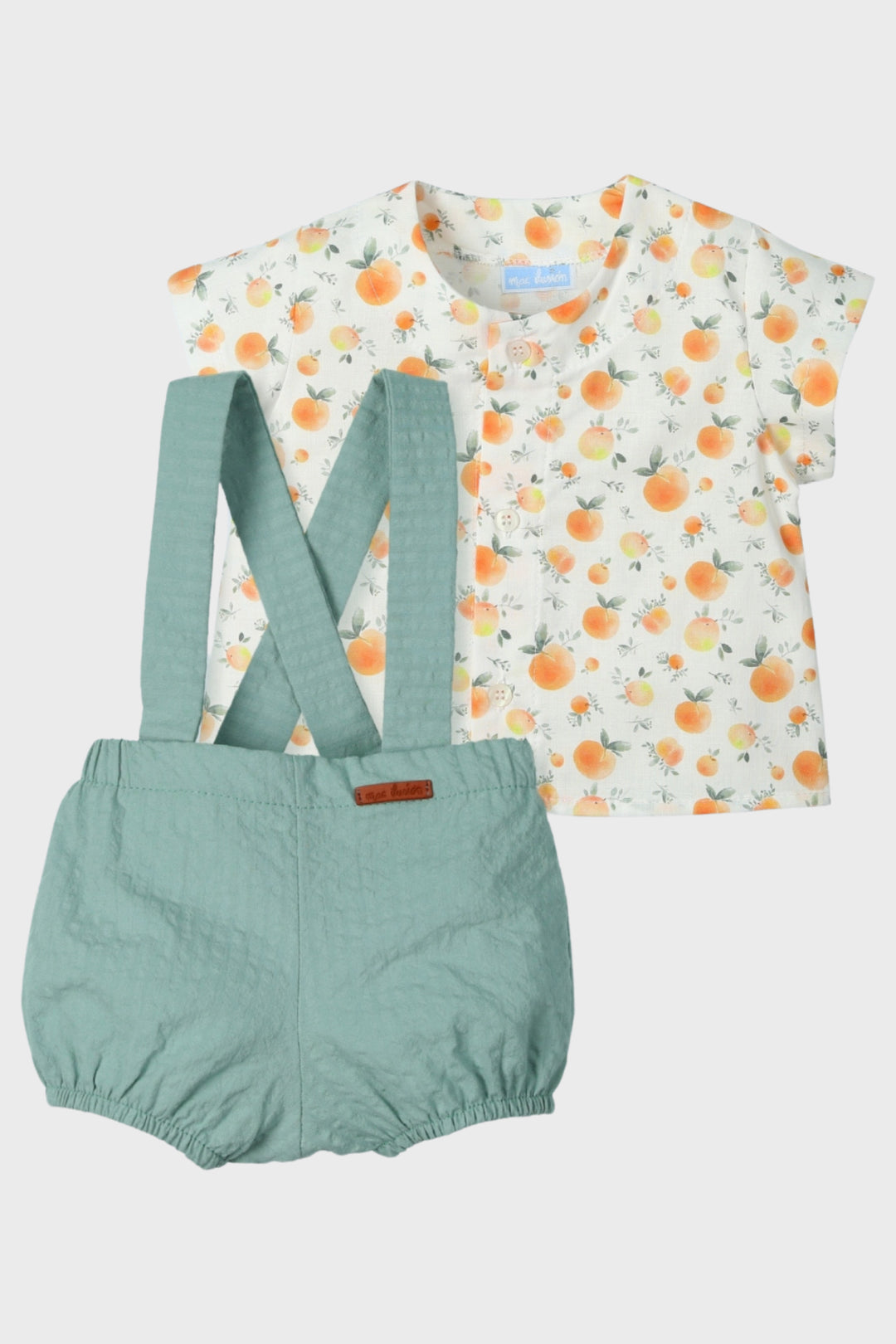 Mac Ilusión "Raphael" Peach Print Shirt & Sage Green Jam Pants | Millie and John
