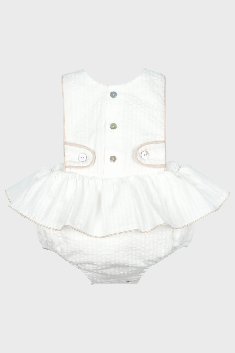 Mac Ilusión "Keira" White Seersucker Striped Shortie | Millie and John