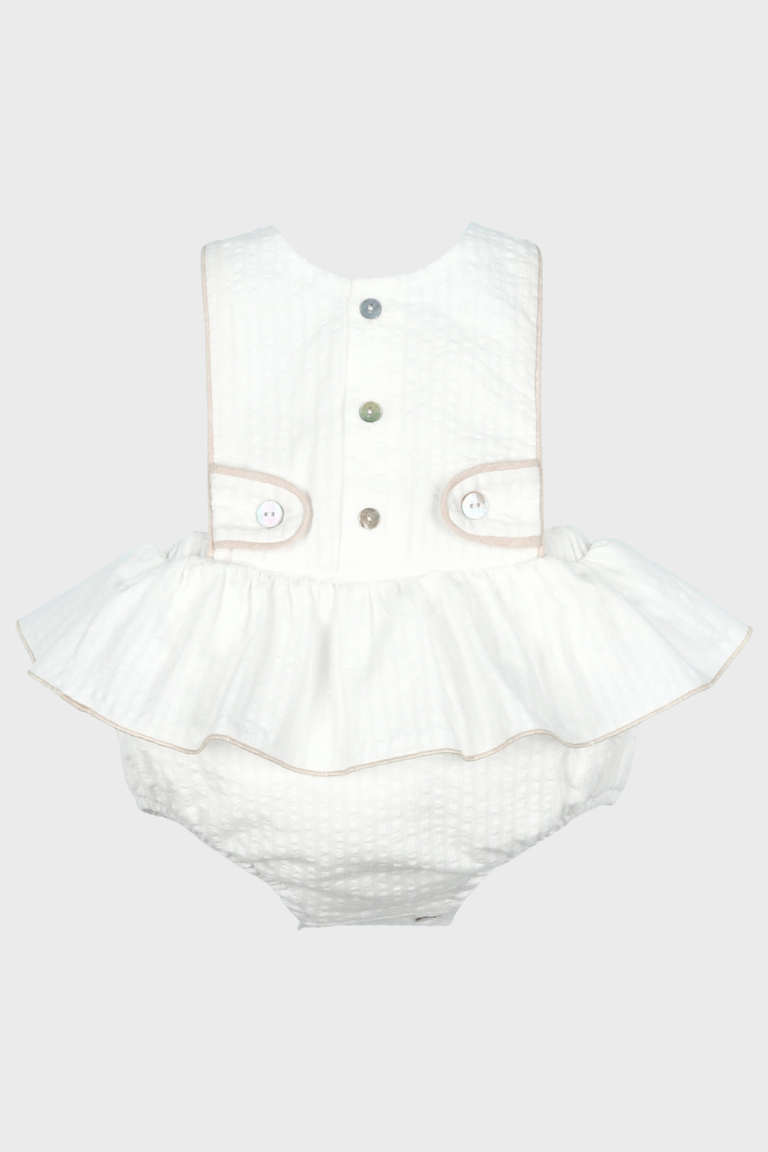 Mac Ilusión "Keira" White Seersucker Striped Shortie | Millie and John