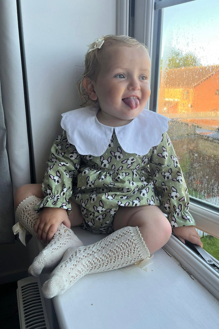 Phi "Celia" Sage Green Frenchie Romper | Millie and John