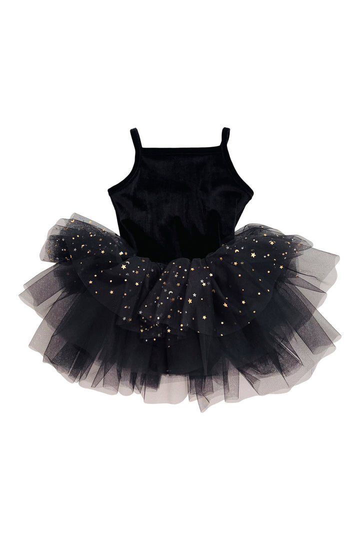DOLLY by Le Petit Tom Black Velvet Celestial Tulle Ballerina Dress | Millie and John