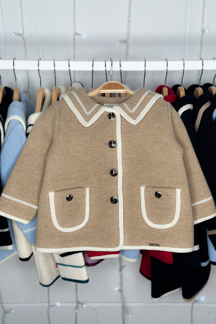 MARAE Kids "Artemis" Camel & Ivory Merino Wool Sailor Jacket | Millie and John