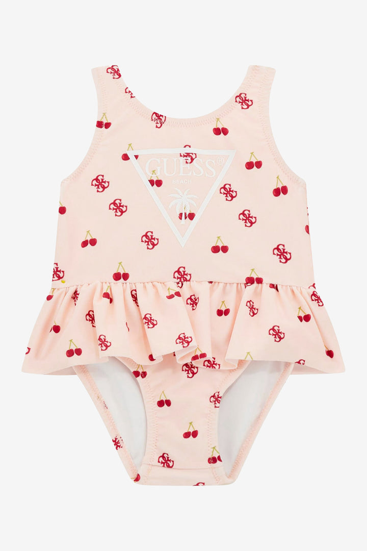 GUESS® Kids "Cherry" Pink & Red Cherry Print Swimswuit | Millie and John