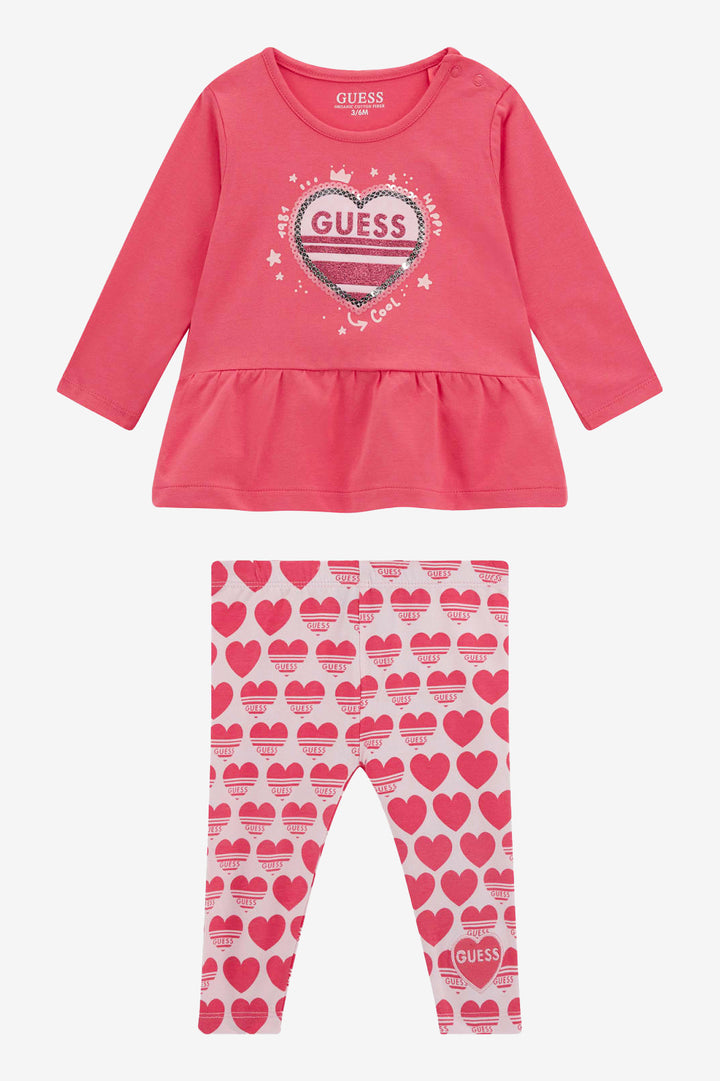 GUESS® Kids "Sienna" Cerise Peplum Top & Heart Leggings | Millie and John