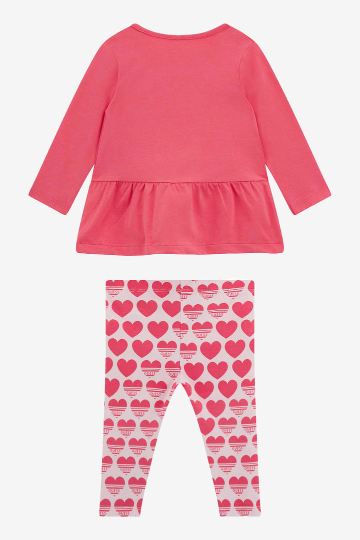 GUESS® Kids "Sienna" Cerise Peplum Top & Heart Leggings | Millie and John