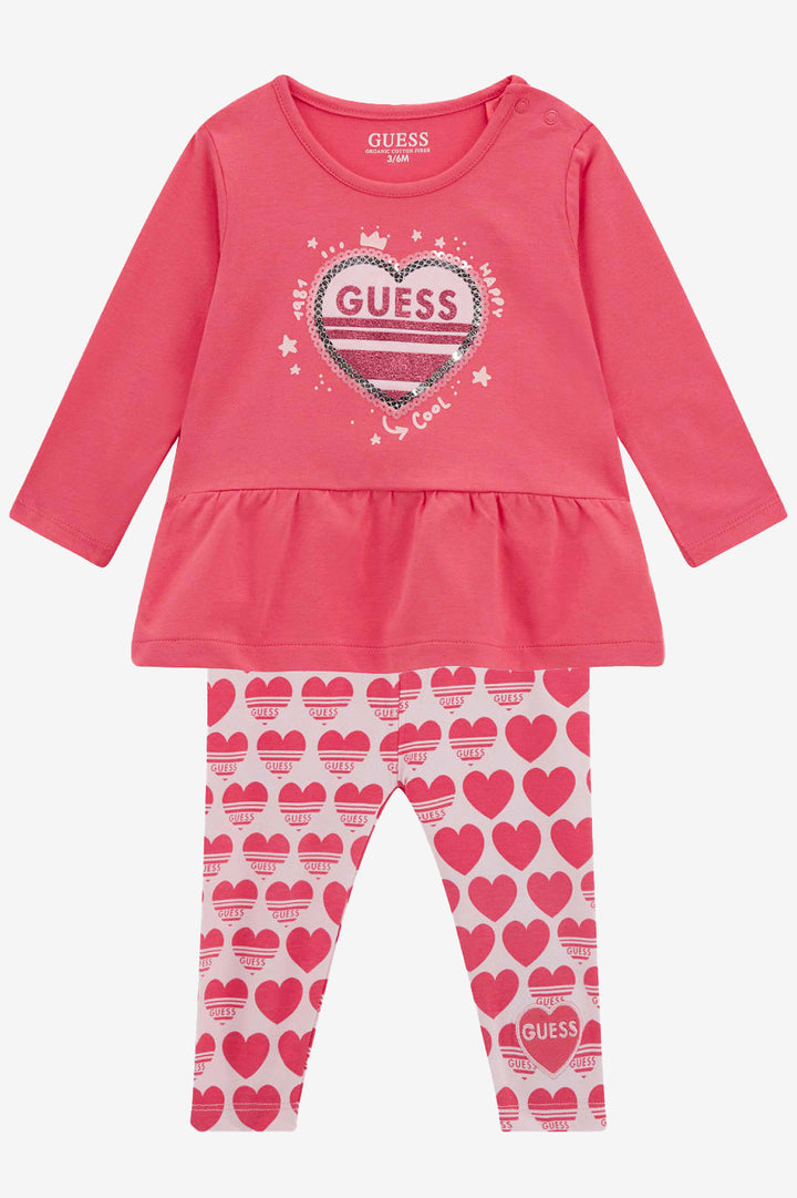 GUESS® Kids "Sienna" Cerise Peplum Top & Heart Leggings | Millie and John