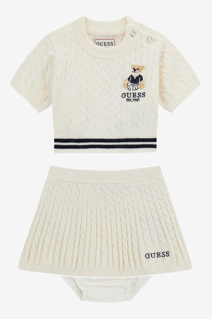GUESS® Kids "Love" Ivory Cable Knit Top, Skirt & Bloomers | Millie and John