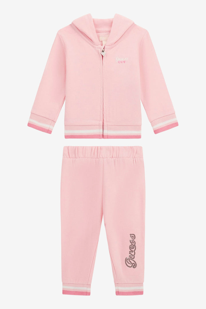 GUESS® Kids "Ella" Cotton Candy Pink Sequin-Logo Hooded Tracksuit | Millie and John