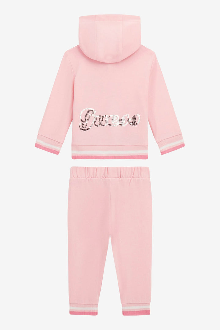 GUESS® Kids "Ella" Cotton Candy Pink Sequin-Logo Hooded Tracksuit | Millie and John