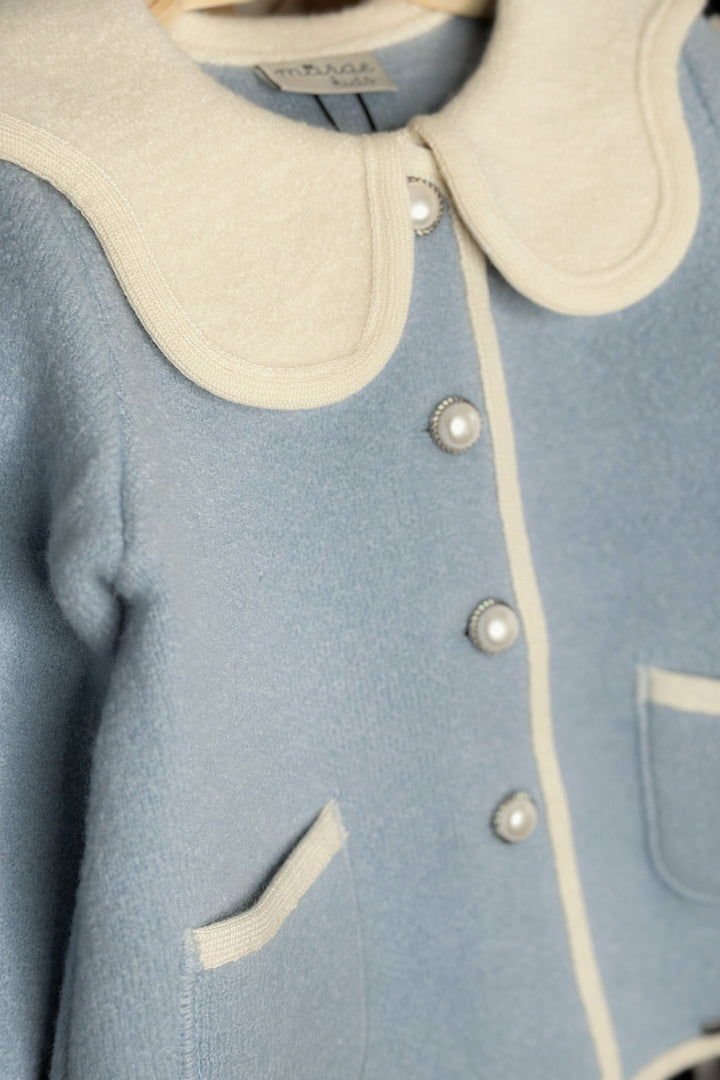 MARAE Kids "Eleanor" Light Blue & Ivory Merino Wool Coat | Millie and John