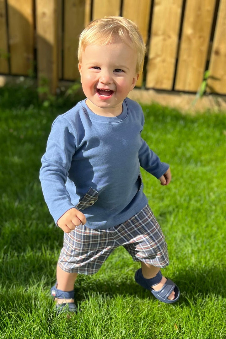 Rapife "Ashton" Dusky Blue Top & Tartan Shorts | Millie and John