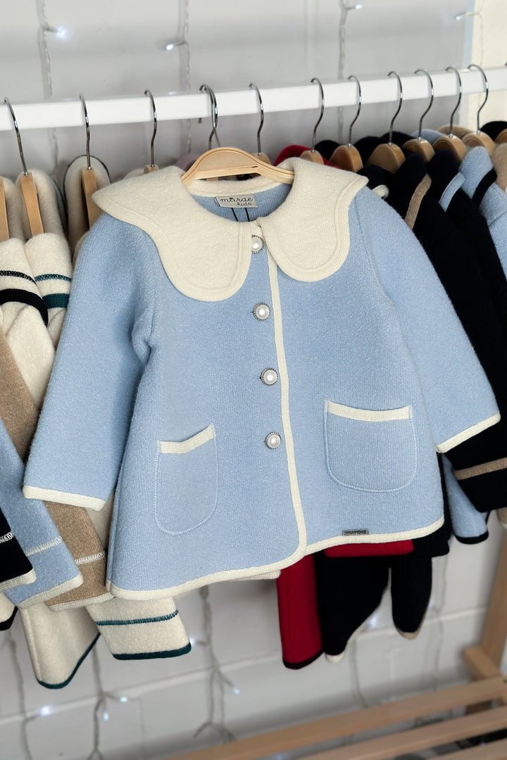 MARAE Kids "Eleanor" Light Blue & Ivory Merino Wool Coat | Millie and John