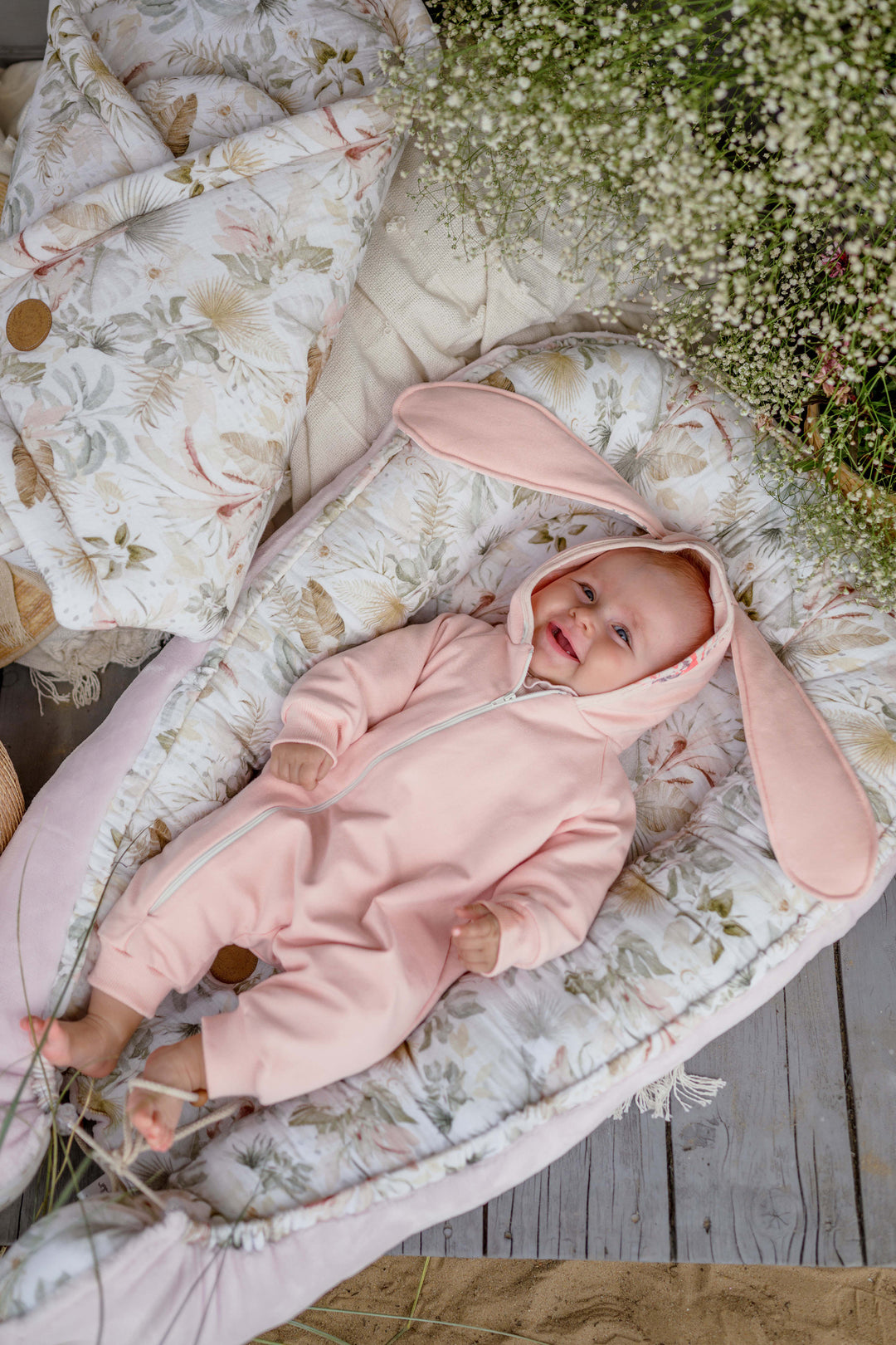 Jamiks "Andrea" Apricot Bunny Ear Romper | Millie and John
