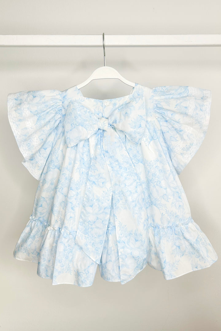 Puro Mimo "Persephone" Blue Floral Butterfly Sleeve Dress | Millie and John
