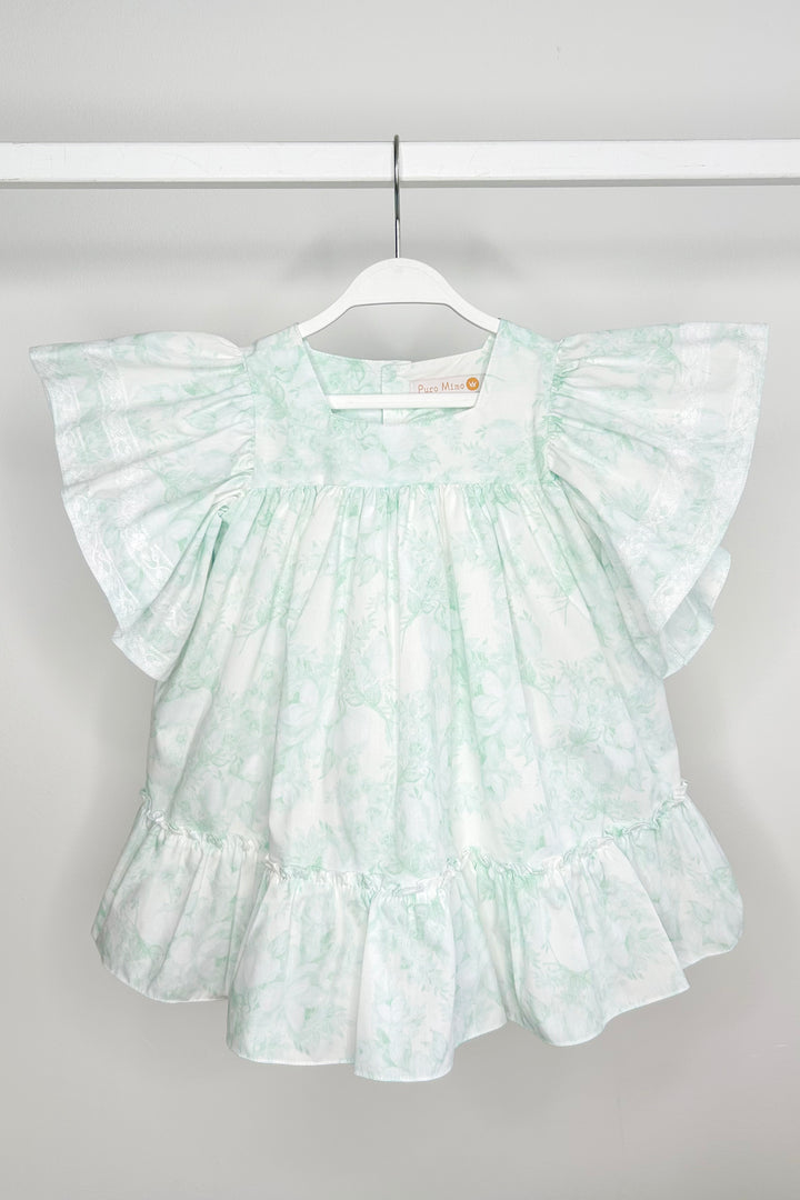Puro Mimo "Persephone" Mint Green Floral Butterfly Sleeve Dress | Millie and John