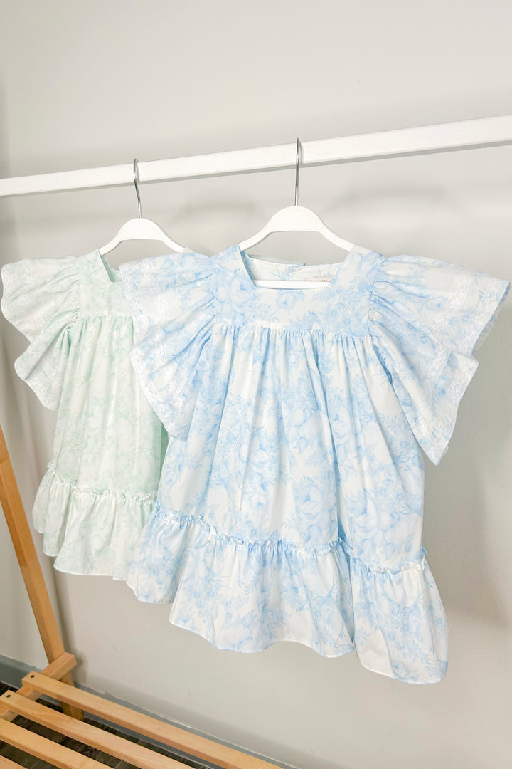 Puro Mimo "Persephone" Blue Floral Butterfly Sleeve Dress | Millie and John