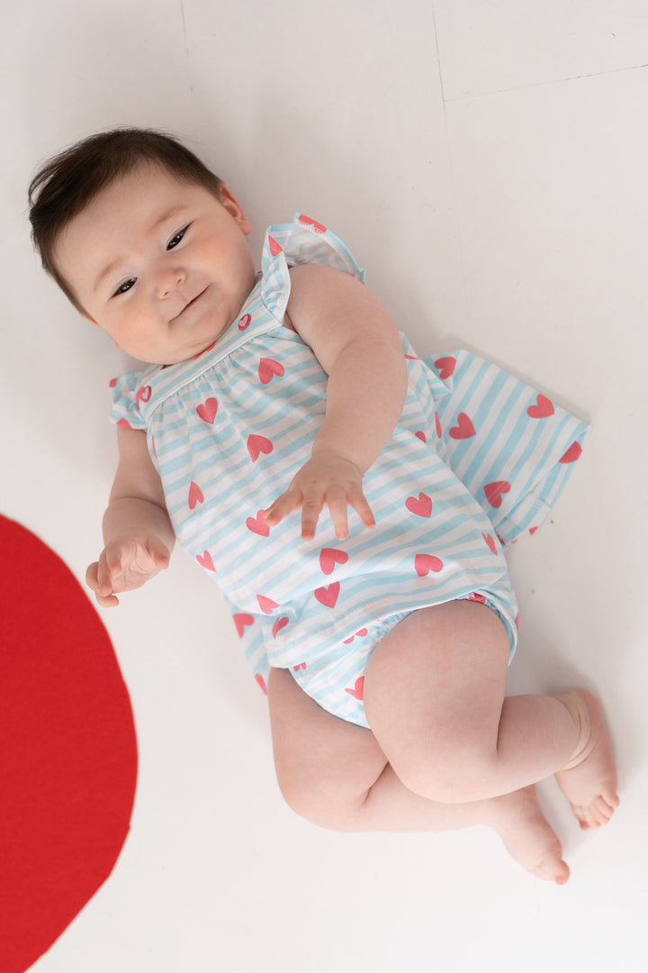 Agatha Ruíz de la Prada "Ariel" Aquamarine Striped Heart Print Dress & Bloomers | Millie and John