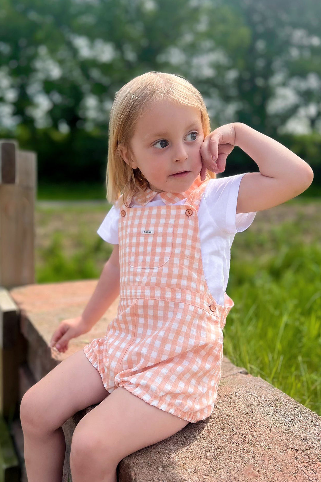 Foque "Micah" Peach Gingham Shirt & Dungarees | Millie and John