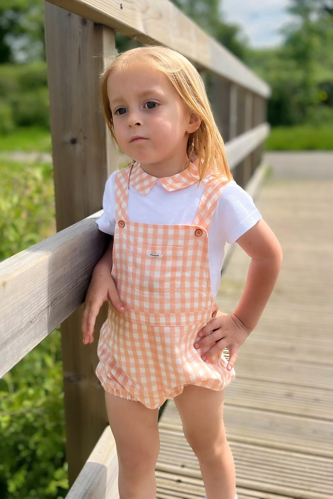 Foque "Micah" Peach Gingham Shirt & Dungarees | Millie and John
