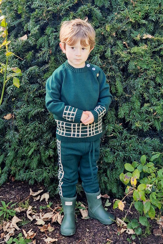 Rahigo "Edward" Bottle Green & Camel Check Knit Tracksuit | Millie and John
