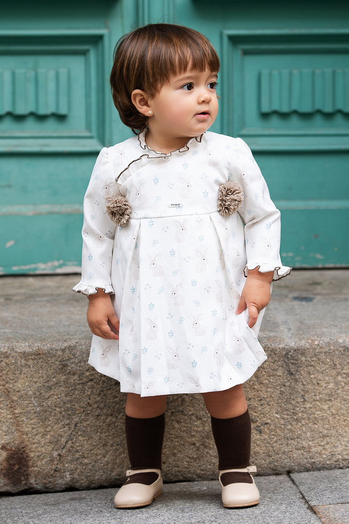 Foque "Kayla" White Bunny Print Dress | Millie and John