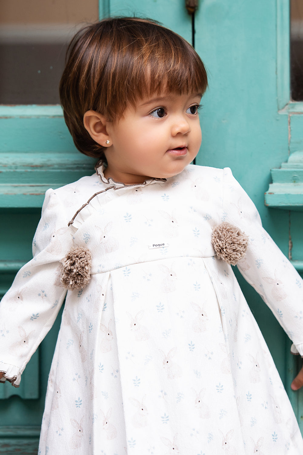 Foque "Kayla" White Bunny Print Dress | Millie and John